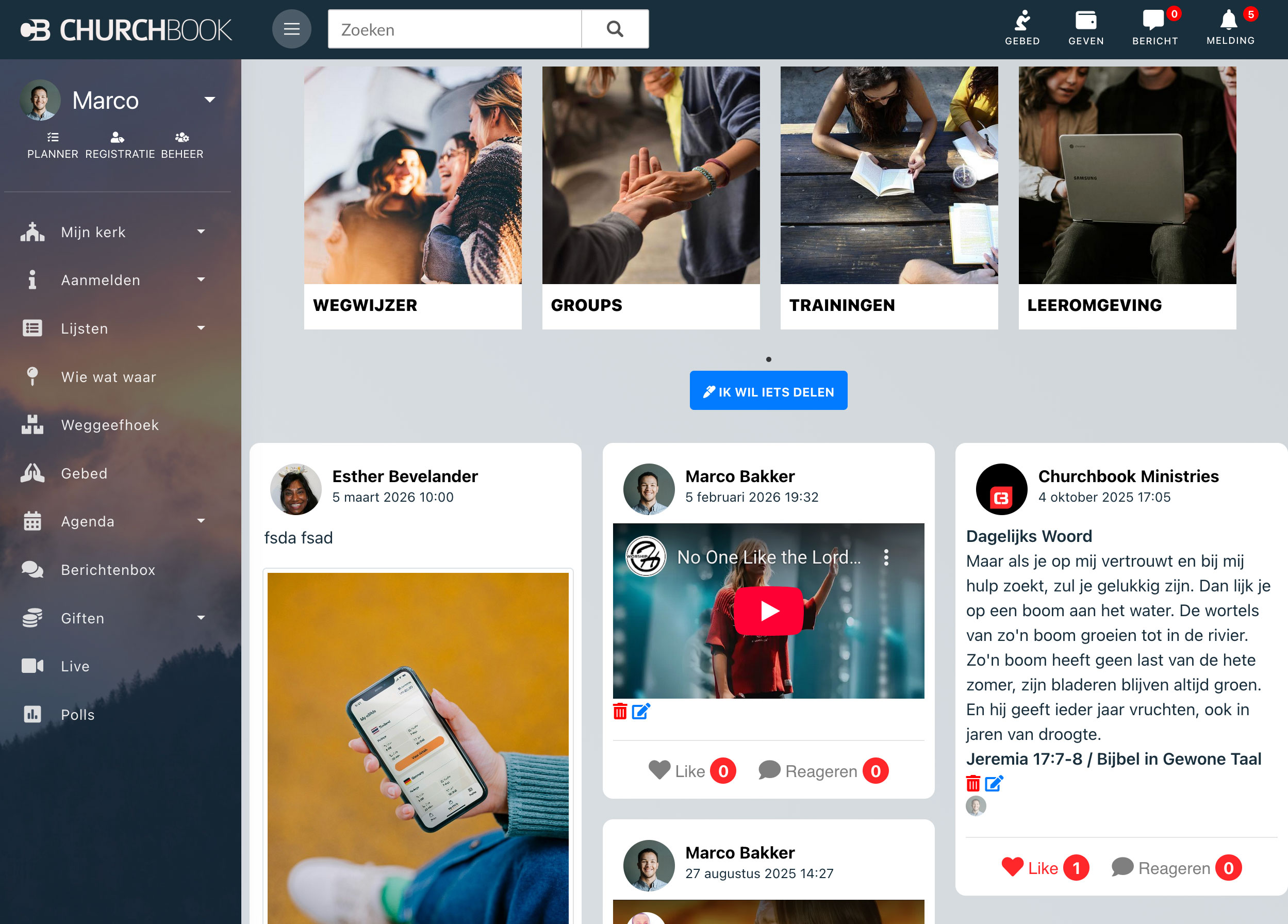 Churchbook platform 2023 met sidebar